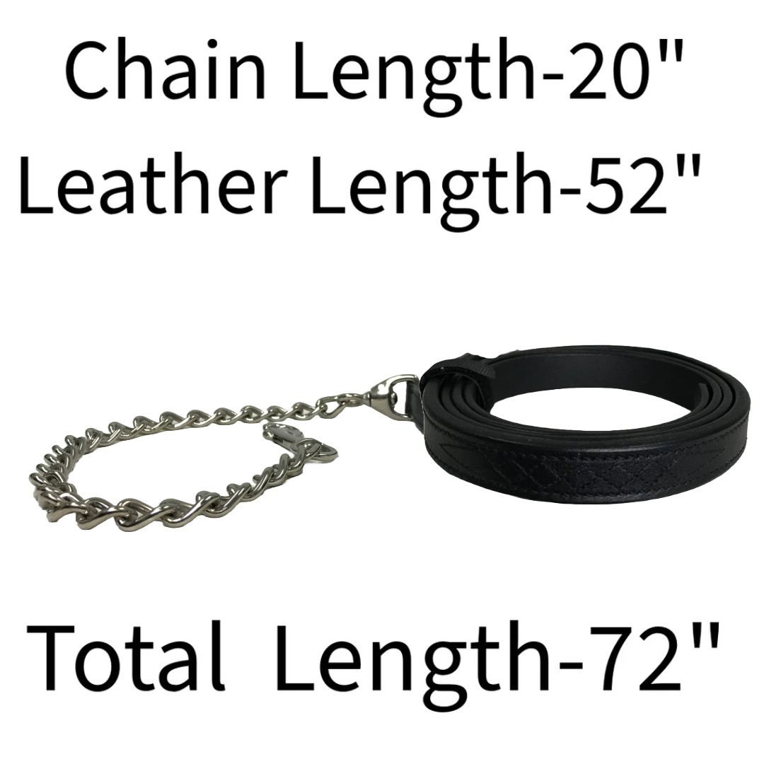 Derby Originals Multipurpose Fancy Stitch Black Leather Lead for Cattle, Horse or Dog with Chain and Swivel Snap-One Year Limited Warranty