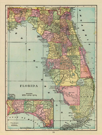 Vintage Map of Florida 1909