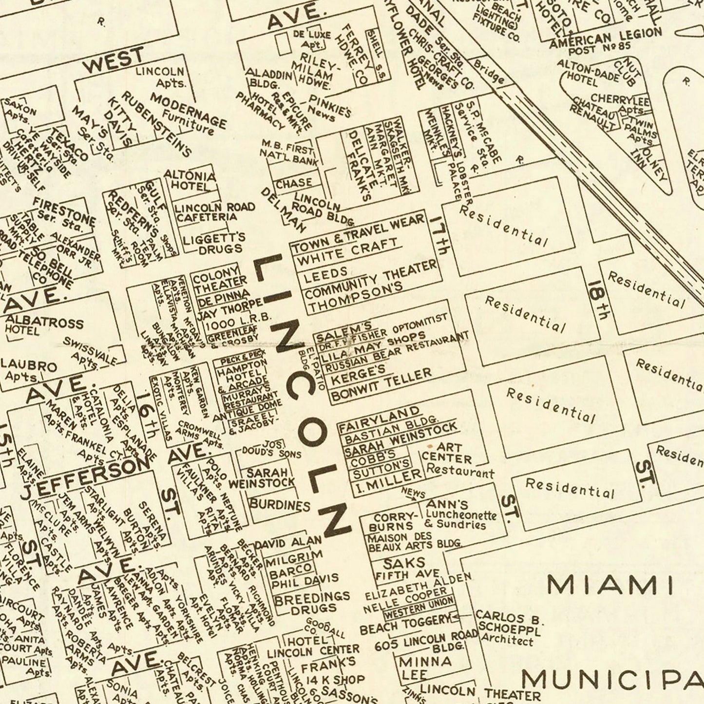 Vintage Map of Miami Beach, Florida 1935