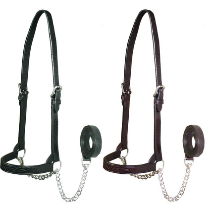 Derby Originals Premium Fancy Stitch Flat Leather Cattle Show Halter – Adjustable Fit with 48" Lead and 14" Chain, Small/Medium/Large – 1-Year Warranty