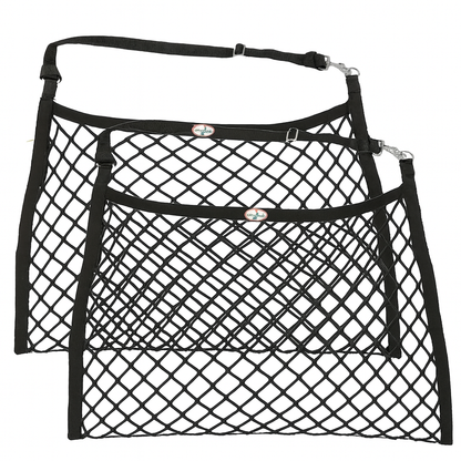 Derby Originals Paris Tack Knotless Ultra Slow Feed Hay Nets – Set of 2, 1.5" Openings, 24"x30", Soft on Muzzles, Adjustable Hanging Strap with Snap, Holds 2 Flakes Each