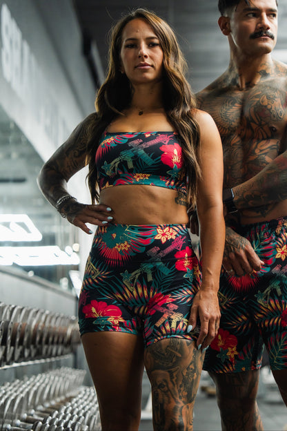 Women's High-Waisted Seamless Front Compression Training Shorts | Tropical Assassin