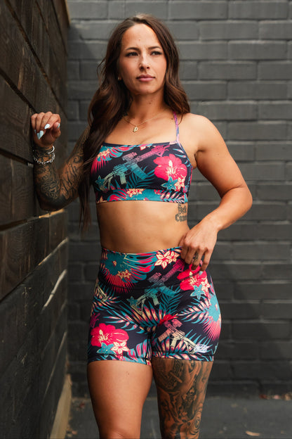 Women's High-Waisted Seamless Front Compression Training Shorts | Tropical Assassin