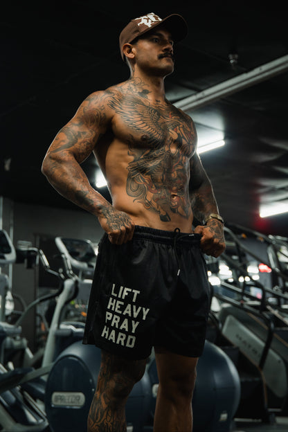 Men's Mesh Lifestyle Shorts | 5.5"- Lift Heavy Pray Hard Black
