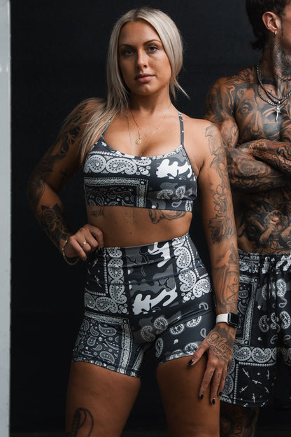 Women's High-Waisted Seamless Front Compression Training Shorts | Pew Pew Paisley