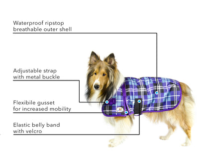 Derby Originals Ruff Pup Ice Blue Plaid Dog Coat – 1200D Waterproof Ripstop, 150g Insulated Winter Jacket, Breathable 3-Layer Design, Adjustable Fit, 2-Year Warranty