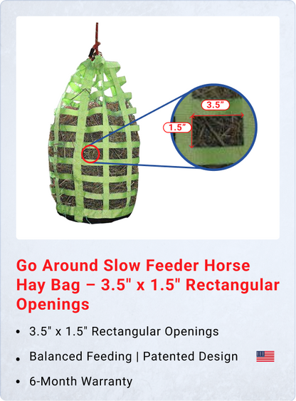 Go Around Slow Feeder Horse Hay Bag – 3.5" x 1.5" Rectangular Openings – Balanced Feeding | Patented Design – 6-Month Warranty
