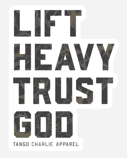 Lift Heavy, Trust God - Sticker (camo)
