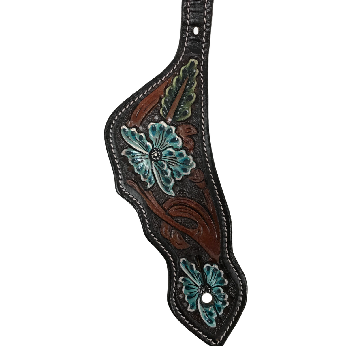Tahoe Hand Tooled Turquoise Floral and Leaf Leather, Hand Painted Spur Straps Unisex Pair for Horse Riding, Barrel Racing and Horse Shows