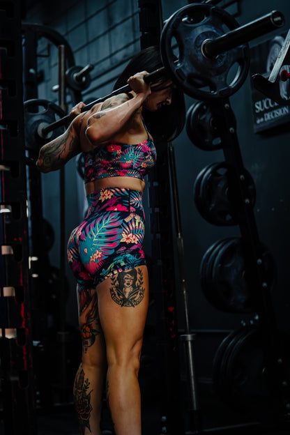 Women's High-Waisted Seamless Front Compression Training Shorts | Tropical Assassin