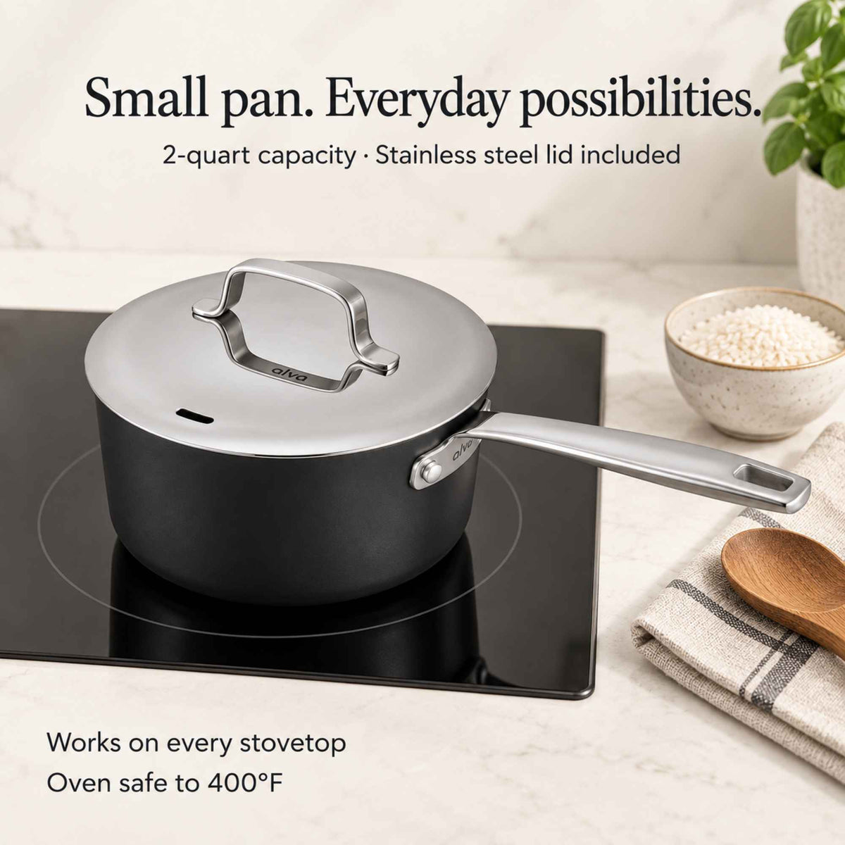 Ceramic Nonstick Saucepan with Lid, 2-Qt