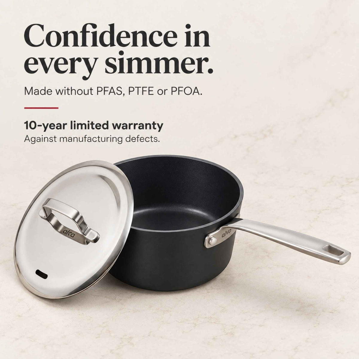 Ceramic Nonstick Saucepan with Lid, 2-Qt