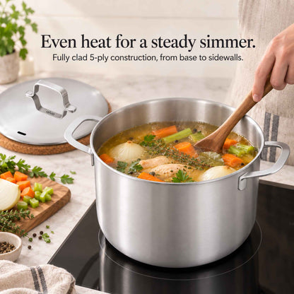 5-Ply Stainless Stock Pot with Lid, 7-Qt