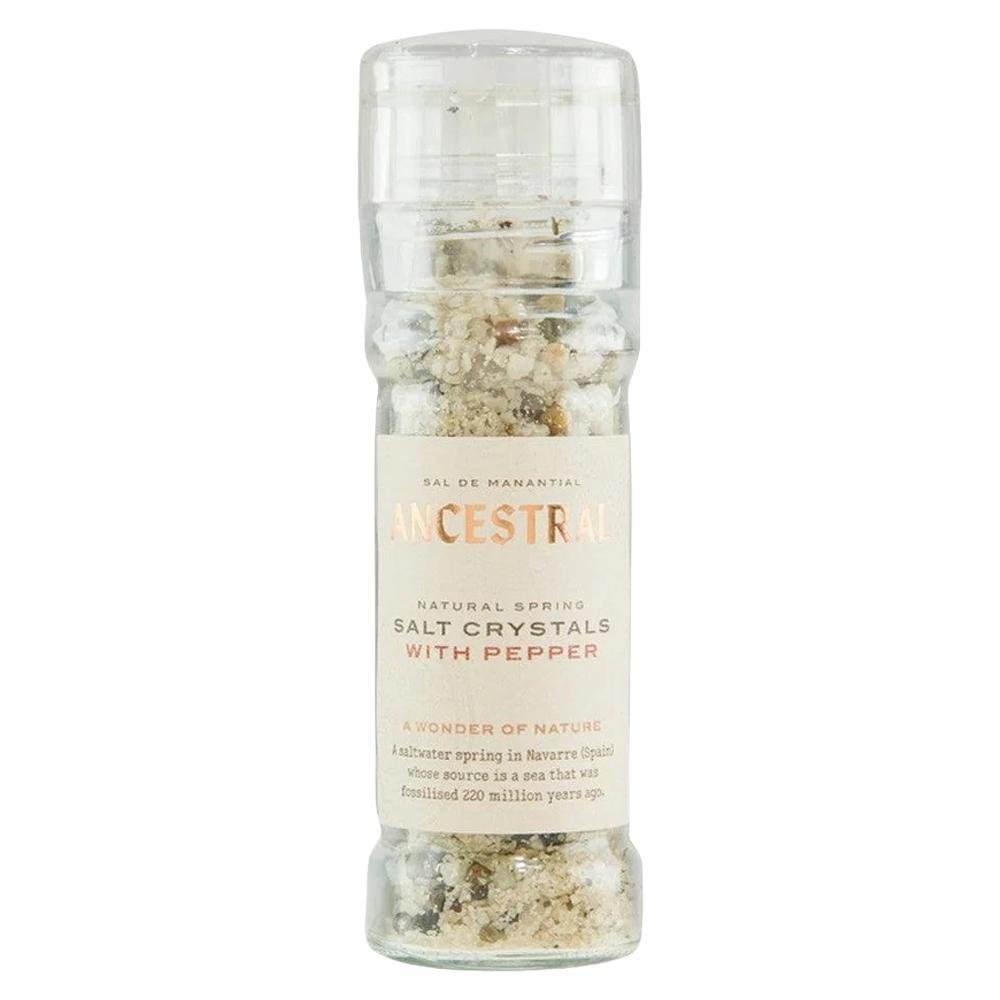 Ancestral Spring Salt - Natural Spring Salt Crystals & Organic Pepper w/ Glass Grinder (90G)