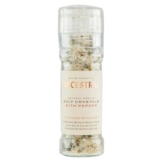 Ancestral Spring Salt - Natural Spring Salt Crystals & Organic Pepper w/ Glass Grinder (90G)