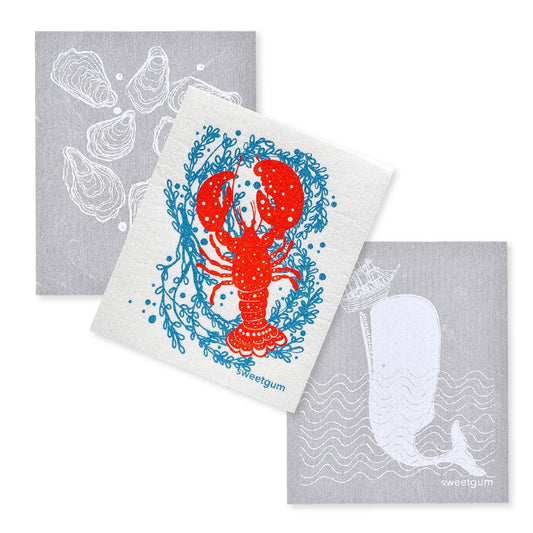 Bundle of 3 Swedish Dishcloths | Lobster, Oysters & Whale