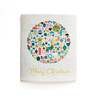 Merry Christmas Ball Ornament Dishcloth