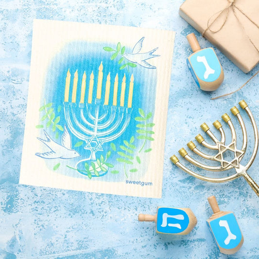 Happy Hanukkah Swedish Dishcloth