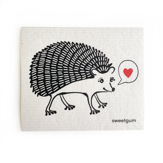 Hedgehog Swedish Dishcloth | black on white