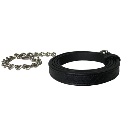 Derby Originals Multipurpose Fancy Stitch Black Leather Lead for Cattle, Horse or Dog with Chain and Swivel Snap-One Year Limited Warranty