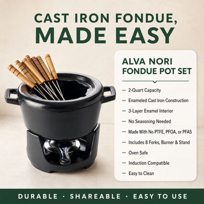 Enameled Cast Iron Fondue Set, 8-Piece