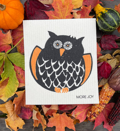 Owl Swedish Dishcloth |  Orange & Black (Fall/Halloween)