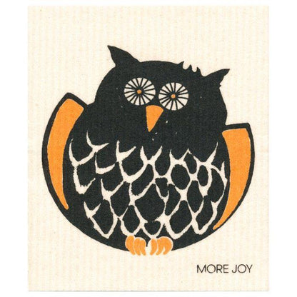 Owl Swedish Dishcloth |  Orange & Black (Fall/Halloween)