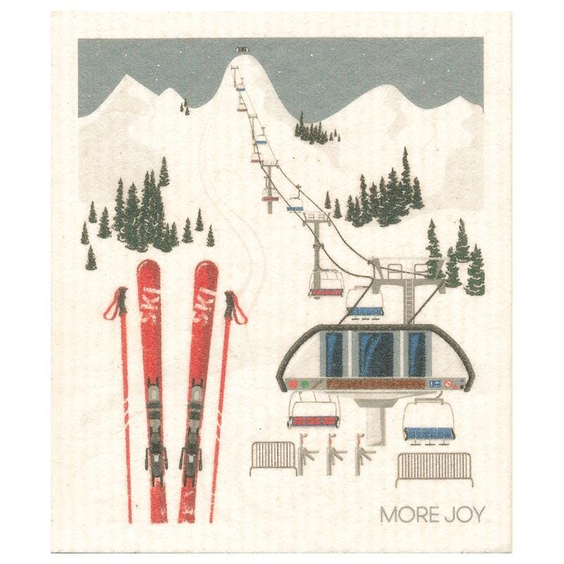 Skiing Swedish Dishcloth | Red skis Grey and white