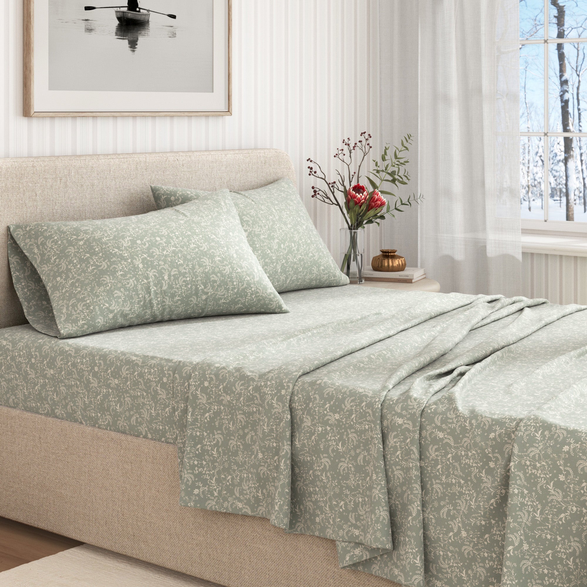 Turkish Cotton Flannel Sheet Set - Winter Floral Collection